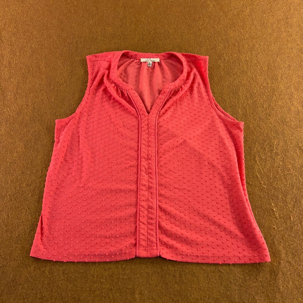 Les Serein Womens XL Coral Pink Swiss Dot Sleeveless V-Neck Blouse New